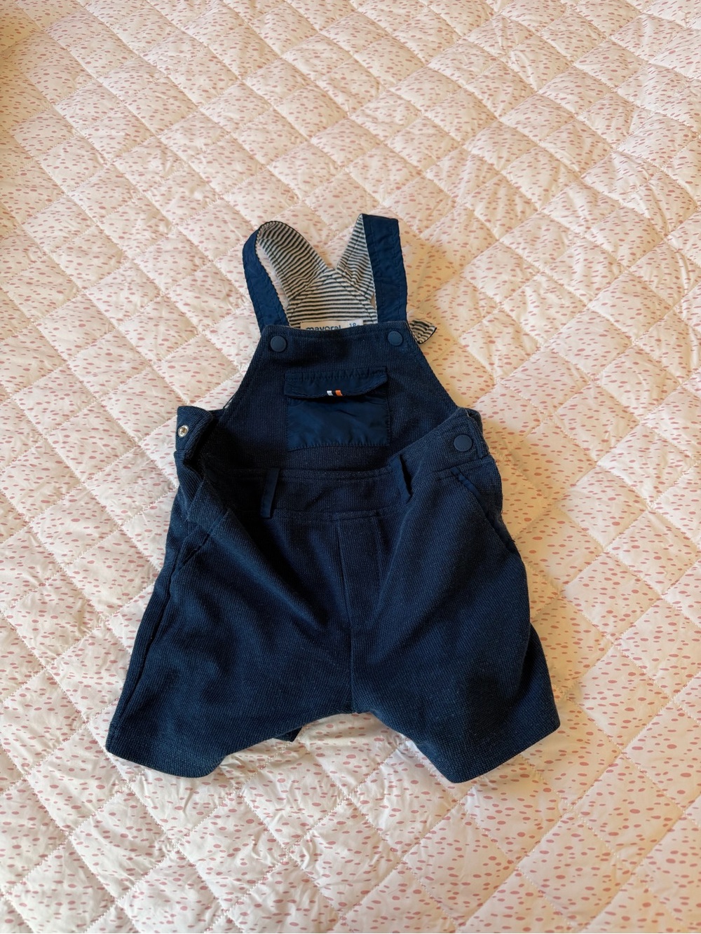 Mayoral Navy and Striped-Lined Baby Overalls